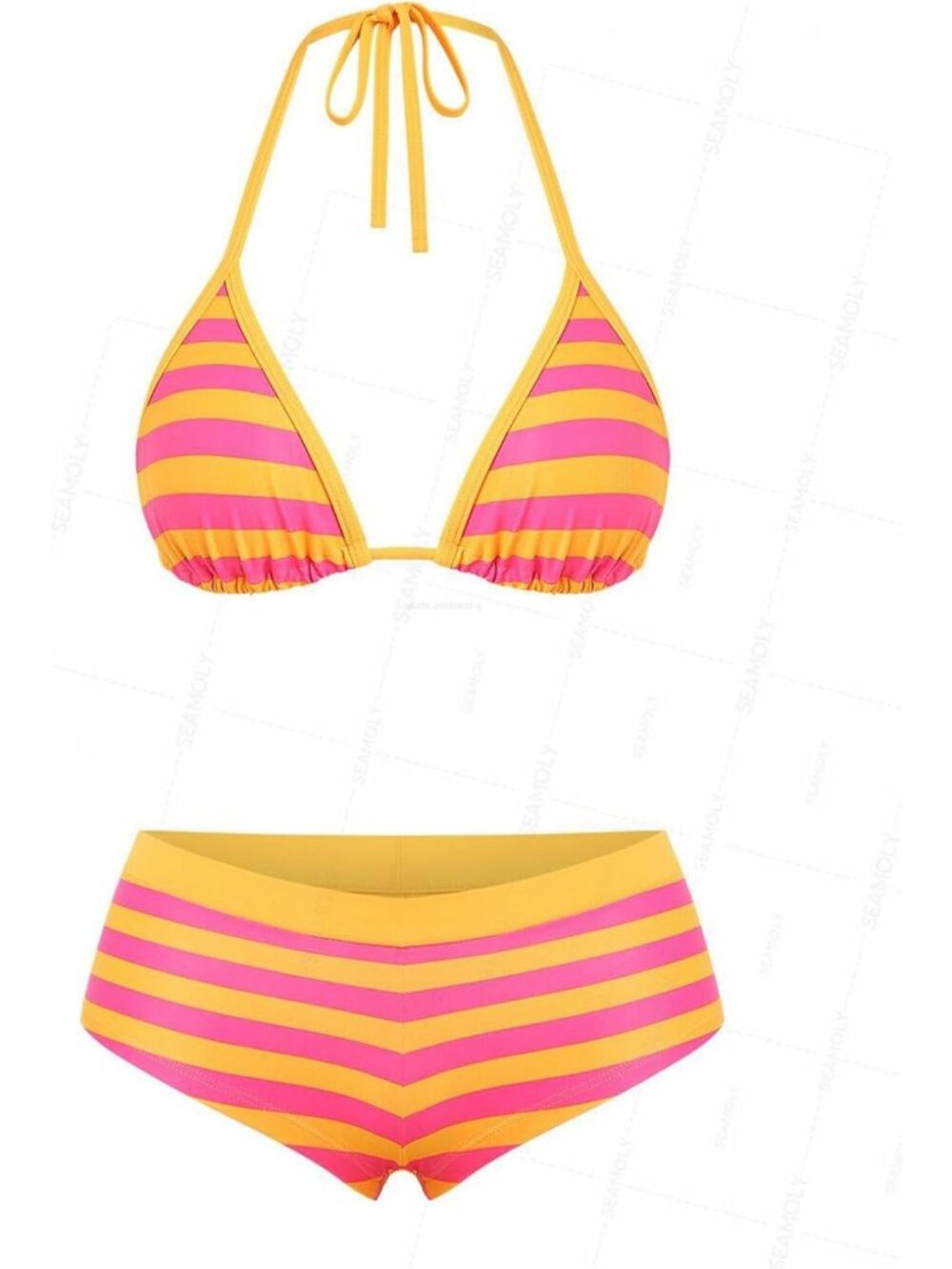 Chic Crystal Cream Bikini Set - Halter Triangle Top & Tie Side Boyshorts